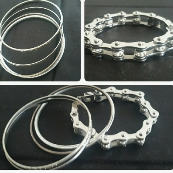 ATC Rhinestone Bike Chain Bracelet 7" + Silver Tone Bangle Bracelets - Picture 14 of 15